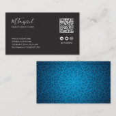 Blakish and Deep Blue Mandala QR Code Visitenkarte (Vorne/Hinten)