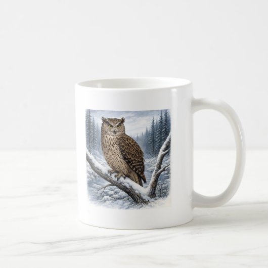 Blakiston’s Fish Owl in Winter Forest –  Kaffeetasse (Rechts)