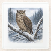 Blakistons Fischuhu im Winterwald – Glasuntersetzer (Vorderseite)
