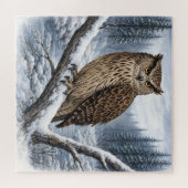 Blakistons Fischuhu in Winterwald – Puzzle (Horizontal)