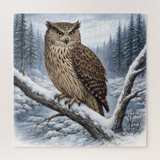 Blakistons Fischuhu in Winterwald – Puzzle (Vertikal)