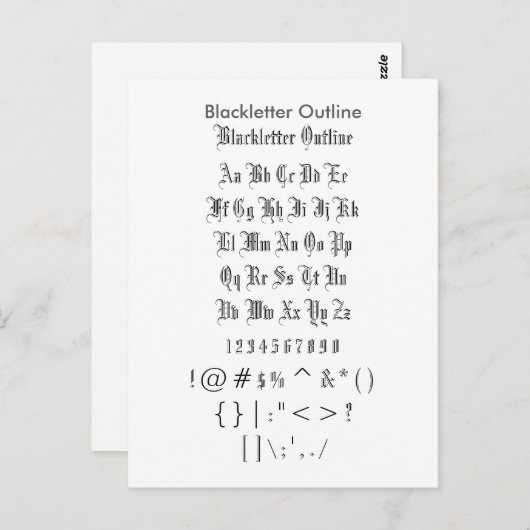Blakkletter-Kontur - Zazzle-Schriftart-Mustervorla Postkarte (Vorne/Hinten)