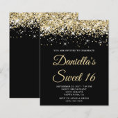 Blale Gold Glitzer Black Sweet 16 Budget Einladung (Vorne/Hinten)