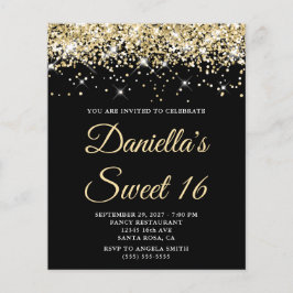 Blale Gold Glitzer Black Sweet 16 Budget Einladung