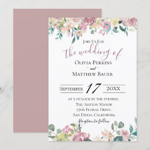 Blale Mauve Floral Wedding Einladung