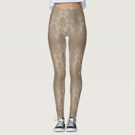 Blale Taupe Damask Filigree Scroll "Burnout Look" Leggings