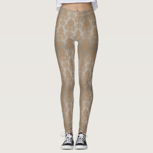 Blale Taupe Damask Filigree Scroll "Burnout Look" Leggings