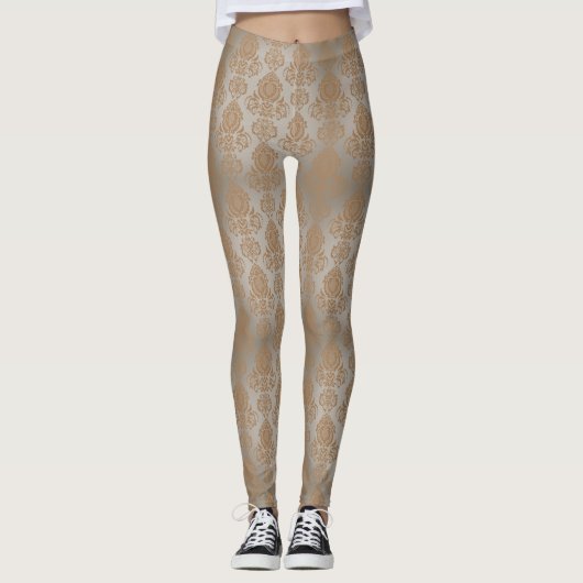Blale Taupe Damask Filigree Scroll "Burnout Look" Leggings (Vorderseite)