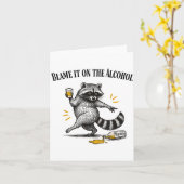 Blame It On The Alcohol Drunk Raccoon Meme Trashed Karte (Gelbe Blume)