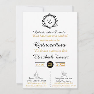 Blan  oro  invitations for quinceañera elegante 