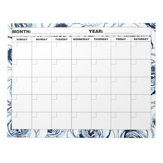 Blanc Blue Rose Blankkalender Notizblock (Vorderseite)