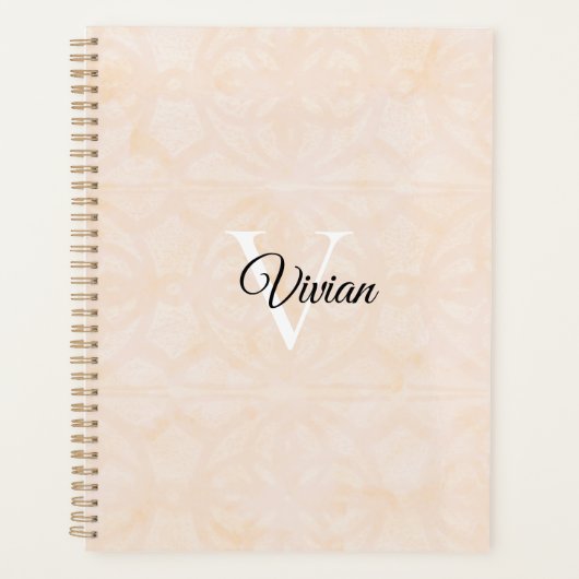 Blanc Cream Batik Elegante Monogram Name Planner Planer (Vorderseite)