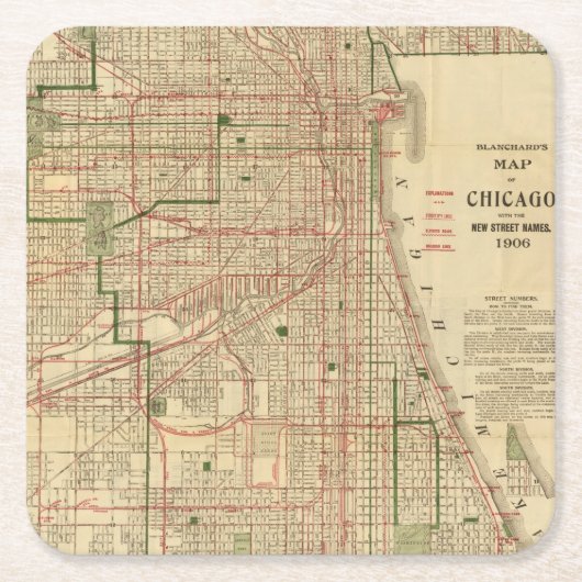 Blanchards Karte von Chicago Rechteckiger Pappuntersetzer (Vorderseite)