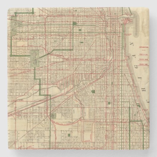 Blanchards Karte von Chicago Steinuntersetzer (Vorderseite)