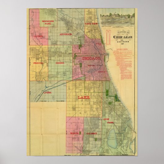 Blanchards Karte von Chicago und Umgebung Poster (Vorne)