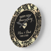 Blanched Almond Damask And Heart- Anniversary Große Wanduhr (Winkel)