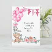 Blank Add your own Oh Baby Girl Ballon Eukalyptus Einladung (Stehend Vorderseite)