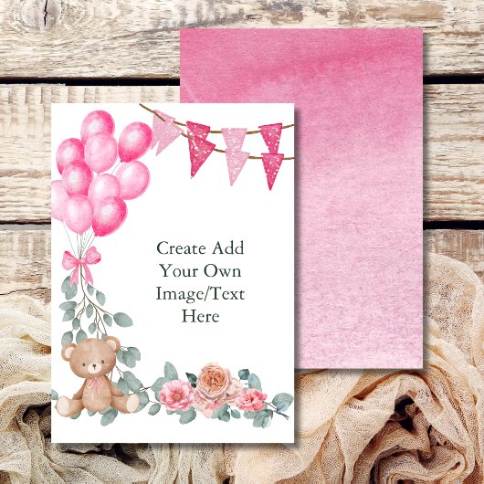 Blank Add your own Oh Baby Girl Ballon Eukalyptus Einladung