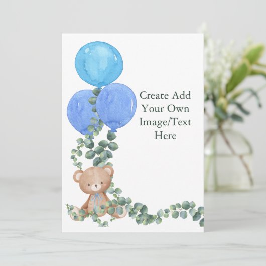 Blank Add Your Own Oh Boy Bären Ballon Eukalyptus Einladung (Stehend Vorderseite)