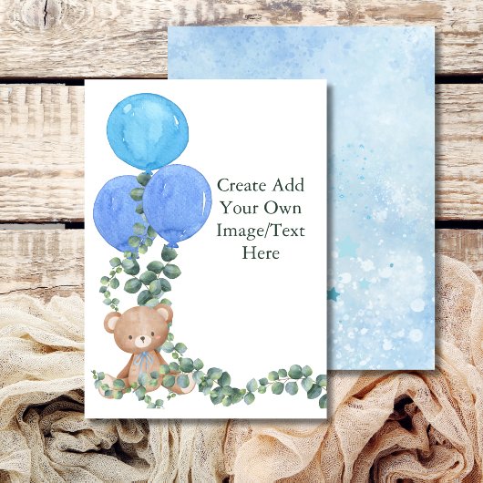 Blank Add Your Own Oh Boy Bären Ballon Eukalyptus Einladung