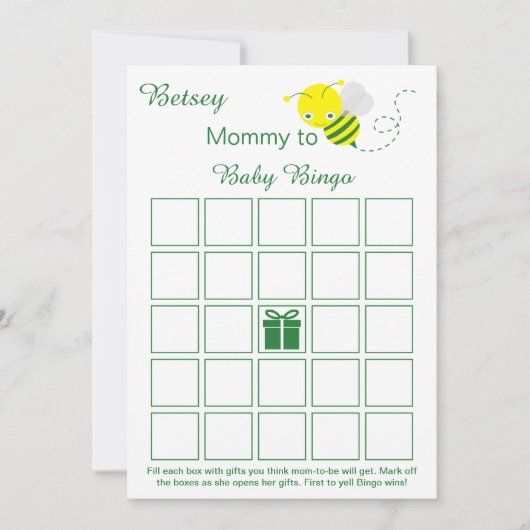 Blank Baby Shower Bingo Cards mit Hummeln Einladung (Vorderseite)