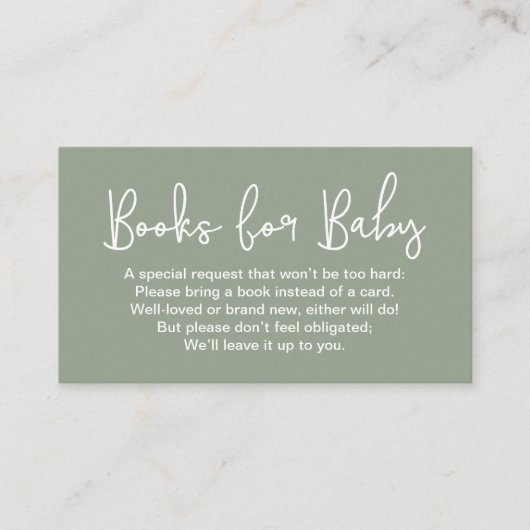Blank back Sage Green Baby shower Book Request Begleitkarte (Vorderseite)