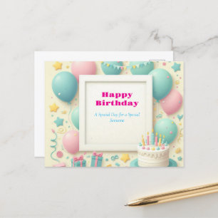 "Blank Birthday Frame Postcard - farbenfrohe Ballo Postkarte