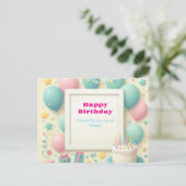 "Blank Birthday Frame Postcard - farbenfrohe Ballo Postkarte (Stehend Vorderseite)