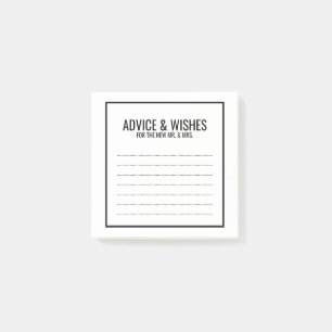 Blank Black and White Wedding Advice und Wünsche Post-it Klebezettel