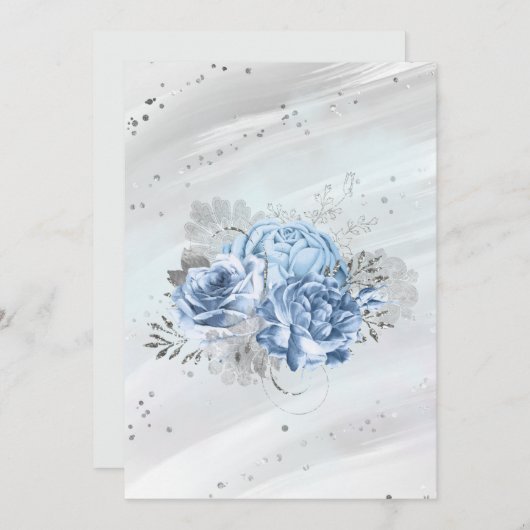 Blank blass Blue Watercolor-Blume Ankündigung (Vorne/Hinten)