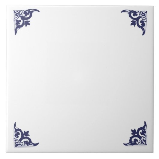 Blank Blue White Delft Ox Head Corner Geblüht Fliese (Vorderseite)
