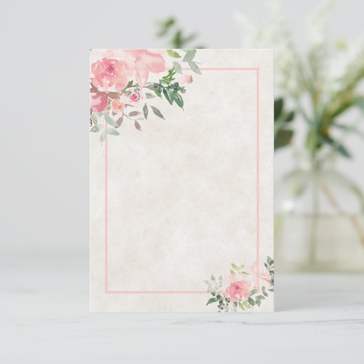 Blank Blush rosa Aquarellfarben Blütenhochzeit Inv Einladung (Stehend Vorderseite)