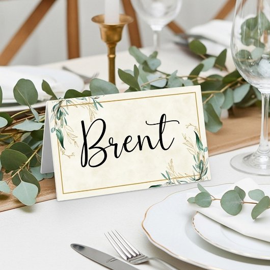 Blank Budget Eukalyptus und Goldhochzeit Platzkarte