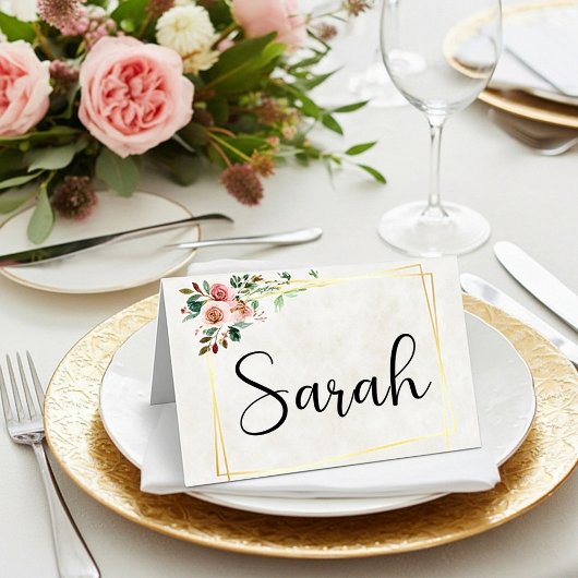 Blank Budget Hübsche Rose und Goldhochzeit Platzkarte