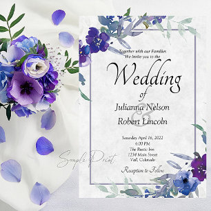 Blank Budget Lila und blau Blumen Hochzeit Invit Einladung