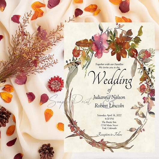 Blank Budget Watercolor Boho Blumenhochzeit Einladung