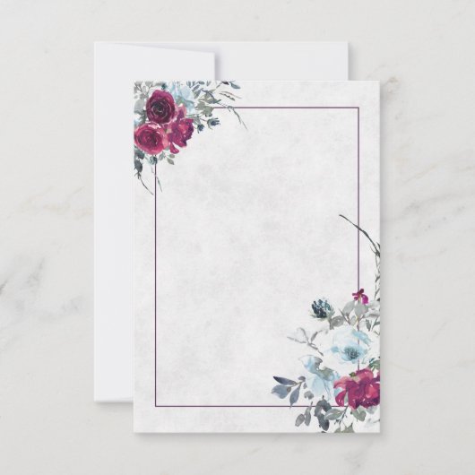 Blank Burgundy und blaue Aquarellblume Blumenhochz Einladung (Vorderseite)
