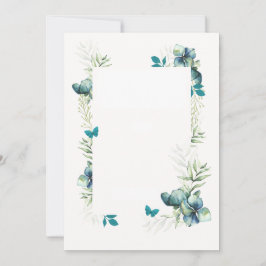 Blank Card - blaues grünes Blumenmotiv und Schmett Einladung