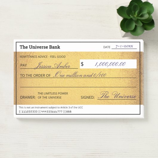 Blank Check Gold Law of Attraction Abundance Post-it Klebezettel (Büro)