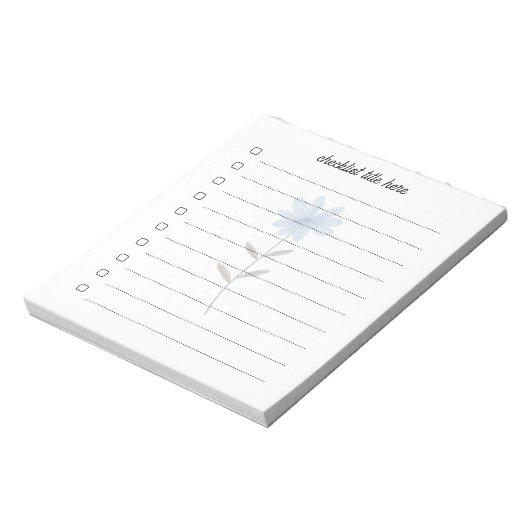 Blank Checkliste mit Aquarellblau-Blume Notizblock (Rotiert)