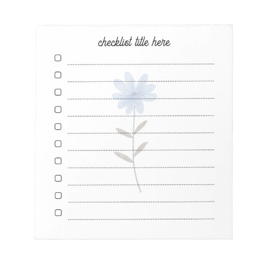 Blank Checkliste mit Aquarellblau-Blume Notizblock (Vorderseite)