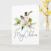 Blank Christmas Chickadee Bird Pointsettia Karte (Gelbe Blume)