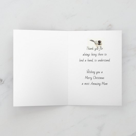 Blank Christmas Chickadee Bird Pointsettia Mama Karte (Innenseite)