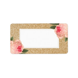 Blank Coral Peonie auf Gold Glitzer Address Labels Adressaufkleber