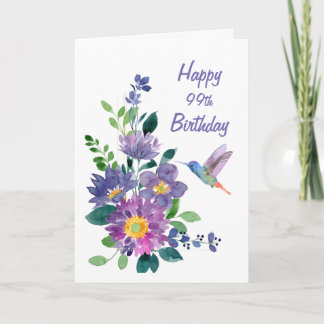 Blank Custom 99. Geburtstag Hummingbird Blume Karte