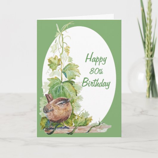 Blank Custom Age Birthday Wren Bird in Vineyard Karte (Vorderseite)