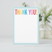 BLANK DANK IHNEN farbige Regenbogenbriefe blau Dankeskarte (Stehend Vorderseite)