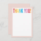 BLANK DANK IHNEN farbige Regenbogenbriefe pink Dankeskarte (Vorne/Hinten)