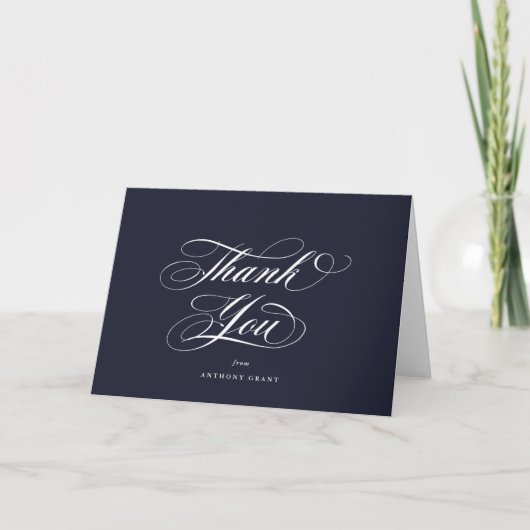 Blank Dark Navy Eleganter Script-Abschluss Dankeskarte (Vorderseite)