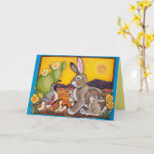Blank Desert Wildlife Rabbit Quail Sunrise Cactus Karte (Gelbe Blume)